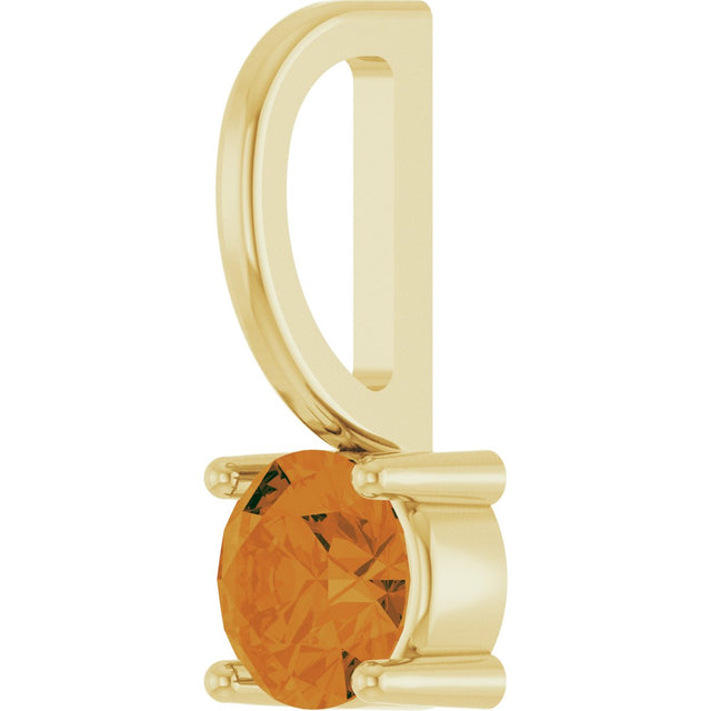 14K Gold Round Citrine Solitaire Pendant - Yellow Gold - view 2