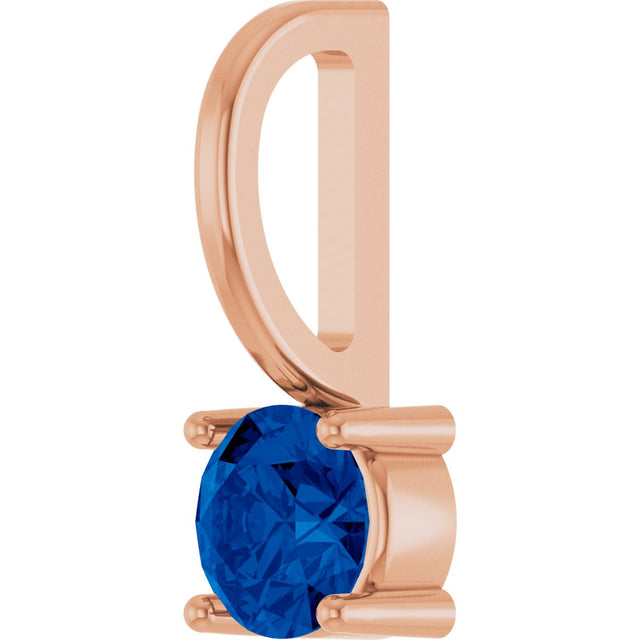 14K Gold Round Blue Sapphire Solitaire Pendant - Rose Gold - view 2