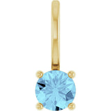 14K Gold Round Aquamarine Solitaire Pendant - Yellow Gold