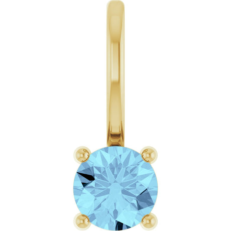 14K Gold Round Aquamarine Solitaire Pendant - Yellow Gold