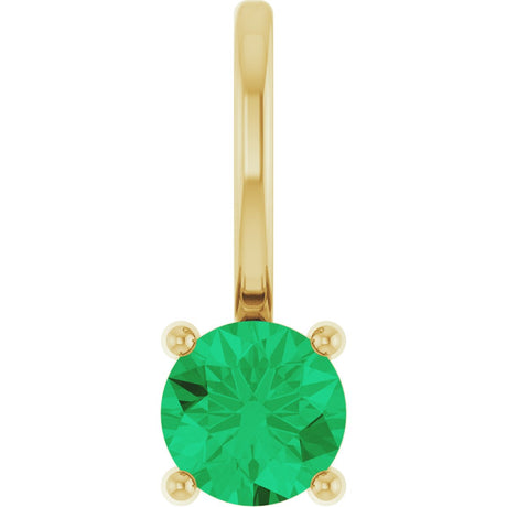 14K Gold Round Emerald Solitaire Pendant - Yellow Gold