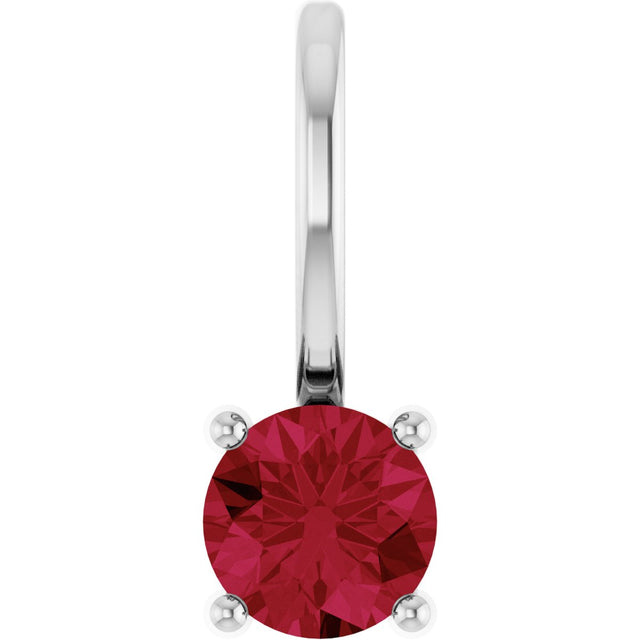 14K Gold Round Ruby Solitaire Pendant - White Gold