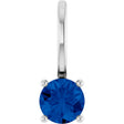 14K Gold Round Blue Sapphire Solitaire Pendant - White Gold