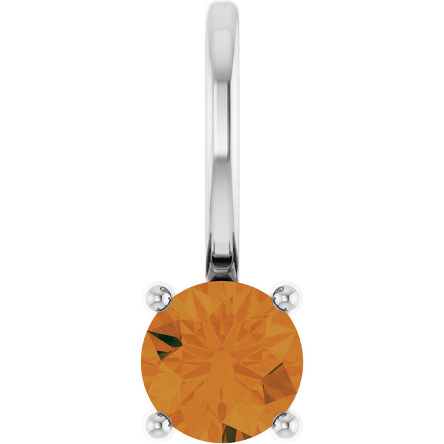 14K Gold Round Citrine Solitaire Pendant - White Gold