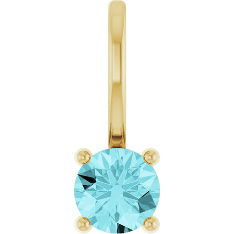 14K Gold Round Blue Zircon Solitaire Pendant - Yellow Gold