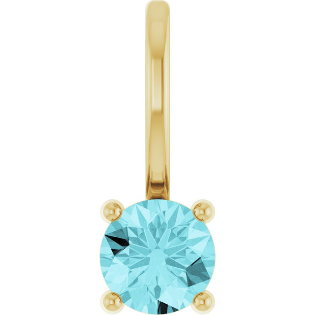14K Gold Round Blue Zircon Solitaire Pendant - Yellow Gold