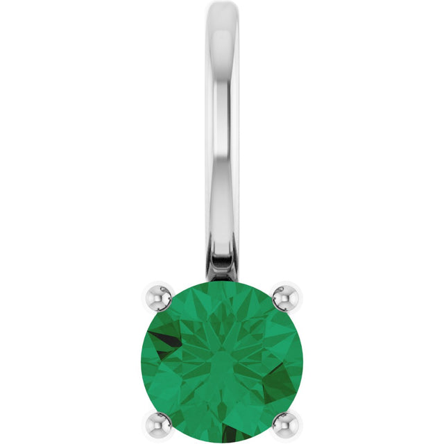 14K Gold Round Lab-Grown Emerald Solitaire Pendant - White Gold
