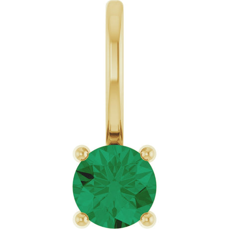 14K Gold Round Lab-Grown Emerald Solitaire Pendant - Yellow Gold