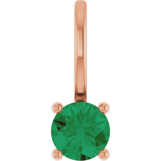 14K Gold Round Lab-Grown Emerald Solitaire Pendant - Rose Gold