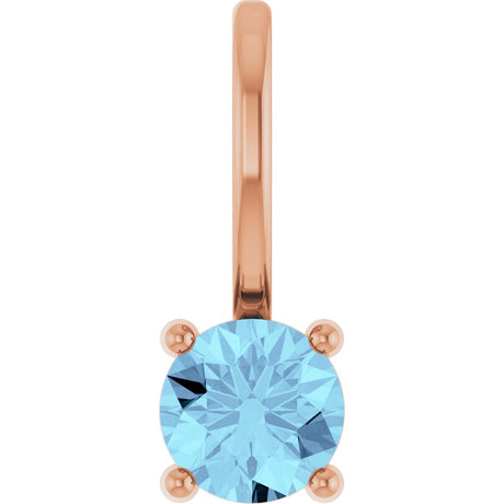 14K Gold Round Aquamarine Solitaire Pendant - Rose Gold