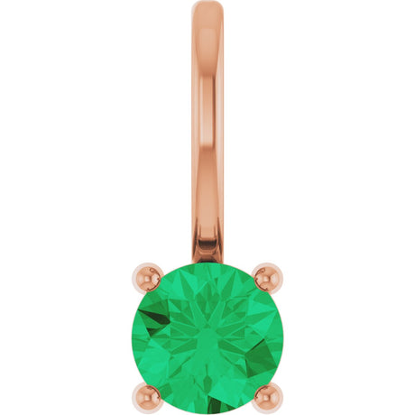 14K Gold Round Emerald Solitaire Pendant - Rose Gold
