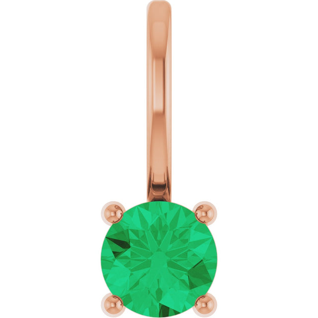 14K Gold Round Emerald Solitaire Pendant - Rose Gold