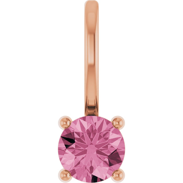 14K Gold Round Pink Tourmaline Solitaire Pendant - Rose Gold