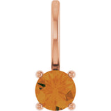 14K Gold Round Citrine Solitaire Pendant - Rose Gold