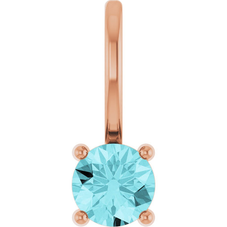 14K Gold Round Blue Zircon Solitaire Pendant - Rose Gold