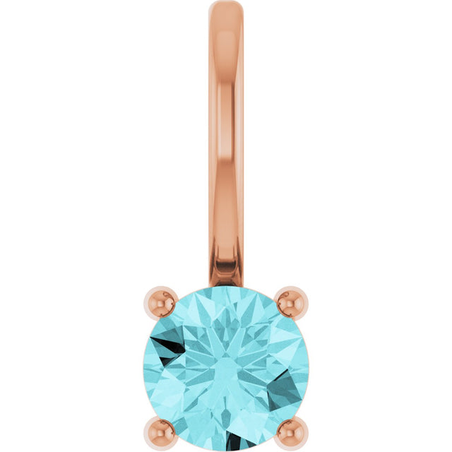 14K Gold Round Blue Zircon Solitaire Pendant - Rose Gold