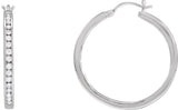 14K Gold Round Natural Diamond Accented Hoop Earrings - White Gold