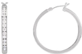 14K Gold Round Natural Diamond Accented Hoop Earrings - White Gold