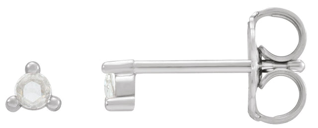 Platinum Natural Diamond Round 3-Prong Rose-Cut Stud Earrings