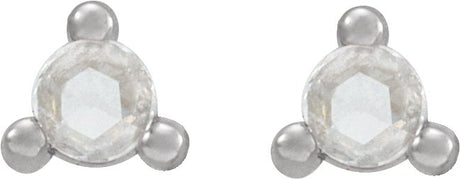 Platinum Natural Diamond Round 3-Prong Rose-Cut Stud Earrings - view 2