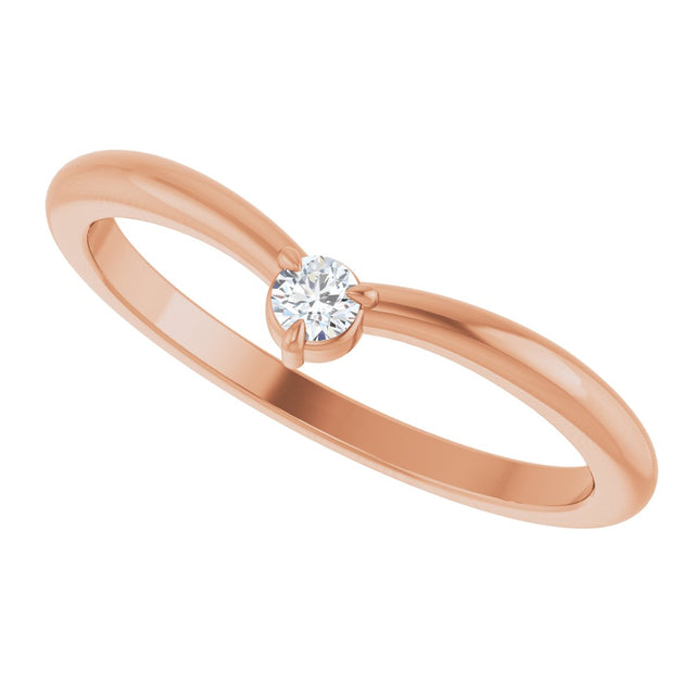 14K Gold Round Natural Diamond Stackable V Ring – 2.5mm Stones - Rose Gold - view 5