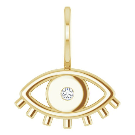 14K Gold Round Natural Diamond Accented Evil Eye Pendant - Yellow Gold
