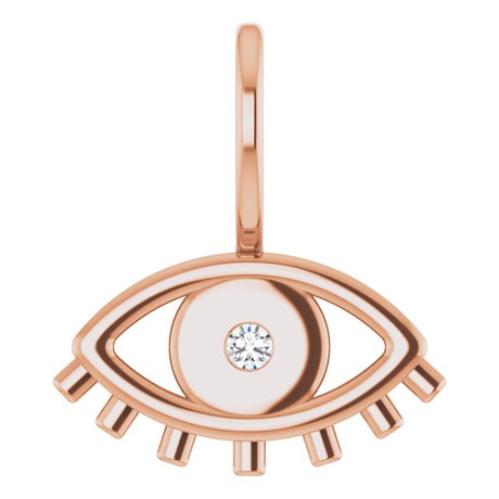 14K Gold Round Natural Diamond Accented Evil Eye Pendant - Rose Gold