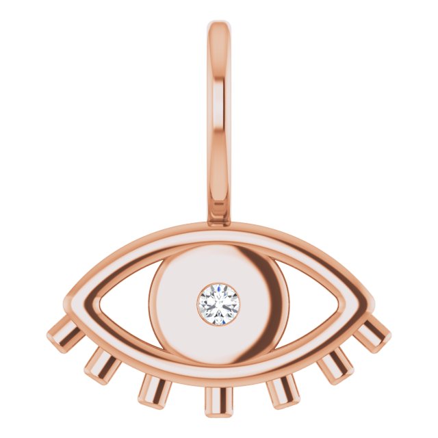 14K Gold Round Natural Diamond Accented Evil Eye Pendant - Rose Gold