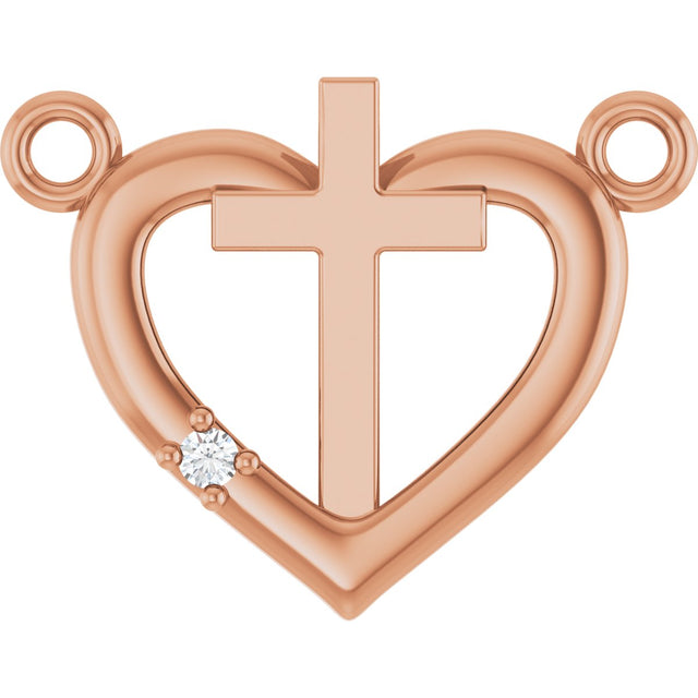 14K Gold Round Natural Diamond Heart & Cross Necklace – up to 0.0025 CTW - Rose Gold