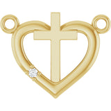 14K Gold Round Natural Diamond Heart & Cross Necklace – up to 0.0025 CTW - Yellow Gold