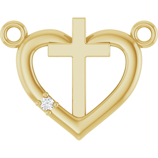 14K Gold Round Natural Diamond Heart & Cross Necklace – up to 0.0025 CTW - Yellow Gold