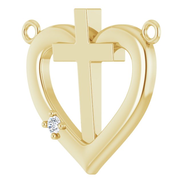 14K Gold Round Natural Diamond Heart & Cross Necklace – up to 0.0025 CTW - Yellow Gold - view 2