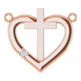 14K Gold Round Natural Diamond Heart & Cross Necklace – up to 0.0025 CTW - Rose Gold