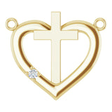 14K Gold Round Natural Diamond Heart & Cross Necklace – up to 0.0025 CTW - Yellow Gold