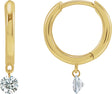 14K Gold Round Natural Diamond Accented Hinged Hoop Earrings – 3.5mm Stones - Yellow Gold