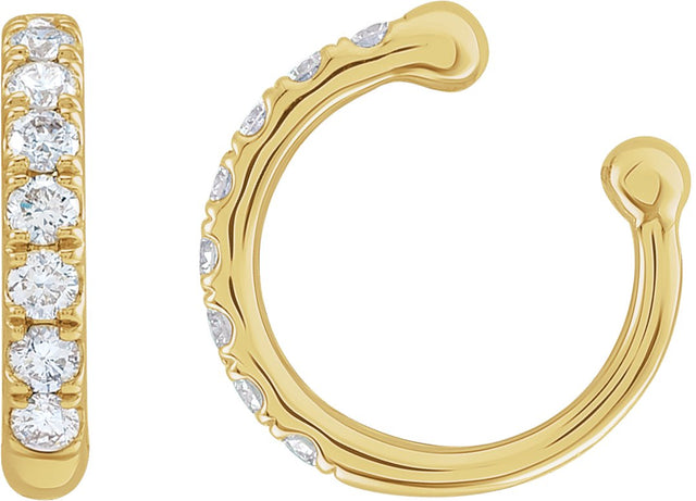14K Gold Round Natural Diamond Accented Ear Cuff - Yellow Gold