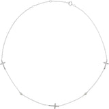 14K Gold Round Natural Diamond Cross Station Necklace II - White Gold
