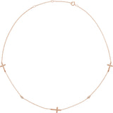 14K Gold Round Natural Diamond Cross Station Necklace II - Rose Gold