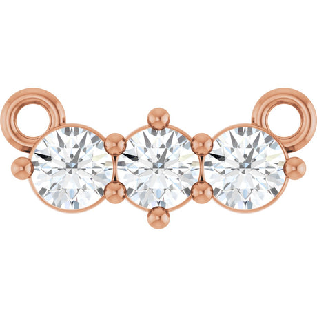 14K Gold Round Natural Diamond Three-Stone Bar Necklace – 1/5 CTW - Rose Gold