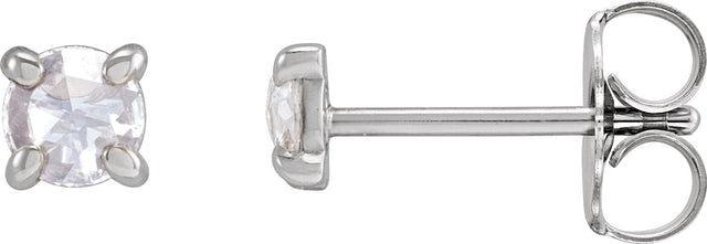 Platinum Natural Diamond Round 4-Prong Claw Rose-Cut Stud Earrings