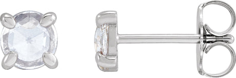 Platinum Natural Diamond Round 4-Prong Claw Rose-Cut Stud Earrings
