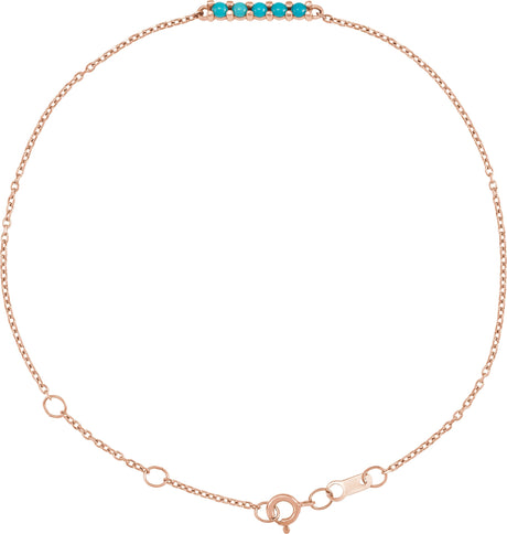 14K Gold Round Natural Turquoise Cabochon Bar Bracelet - Rose Gold