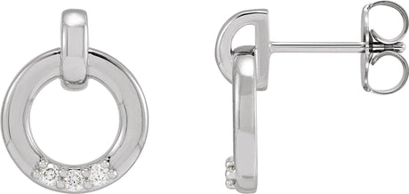 14K Gold Round Natural Diamond Accented Circle Earrings – 1.5mm Stones - White Gold