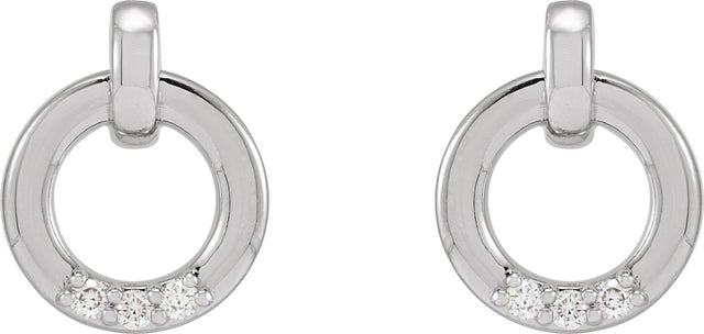 14K Gold Round Natural Diamond Accented Circle Earrings – 1.5mm Stones - White Gold - view 2