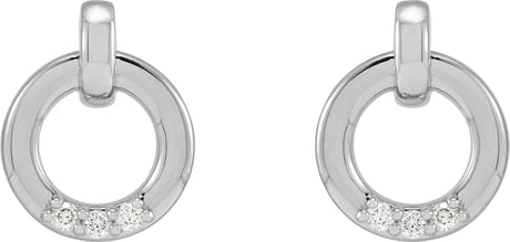 Platinum Round Natural Diamond Accented Circle Earrings – 1.5mm Stones - view 2