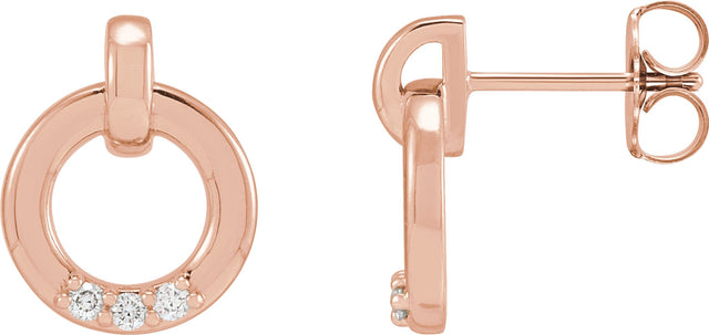 14K Gold Round Natural Diamond Accented Circle Earrings – 1.5mm Stones - Rose Gold