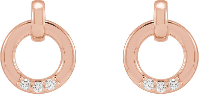 14K Gold Round Natural Diamond Accented Circle Earrings – 1.5mm Stones - Rose Gold - view 2