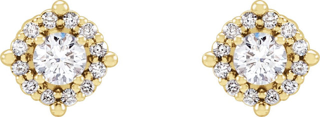 14K Gold Round Natural Diamond Halo-Style Earrings – 2.5-4.5mm Stones - Yellow Gold - view 2