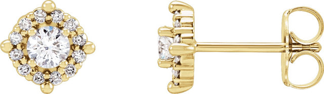 14K Gold Round Natural Diamond Halo-Style Earrings – 2.5-4.5mm Stones - Yellow Gold