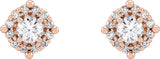 14K Gold Round Natural Diamond Halo-Style Earrings – 2.5-4.5mm Stones - Rose Gold - view 2
